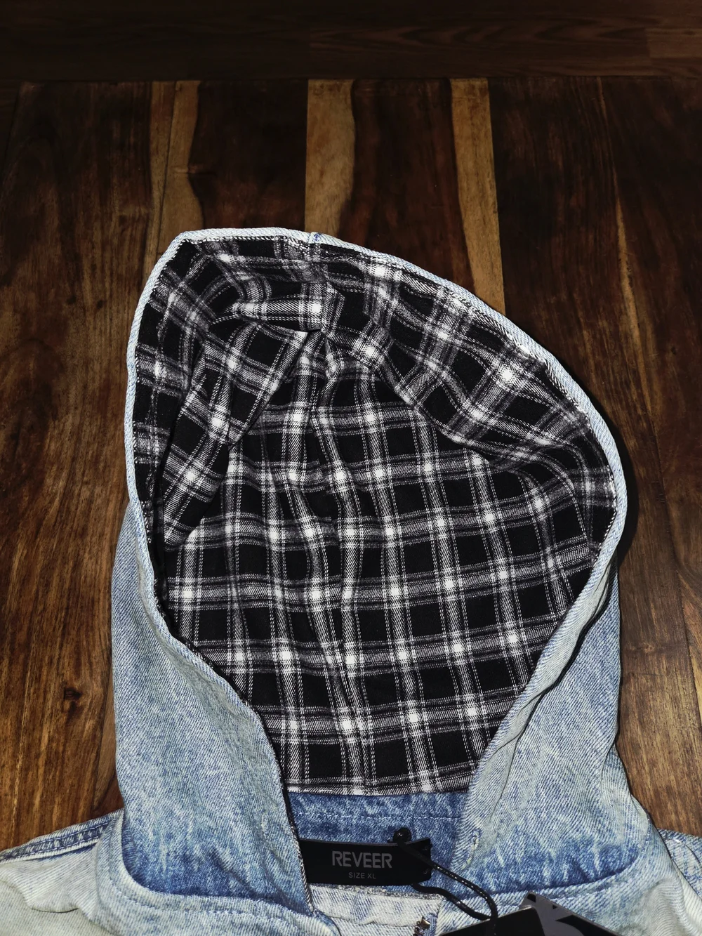 Reever Jeans Men's Denim Jacket W/ Light Blue Wash And Full Patchwork. Size XL.